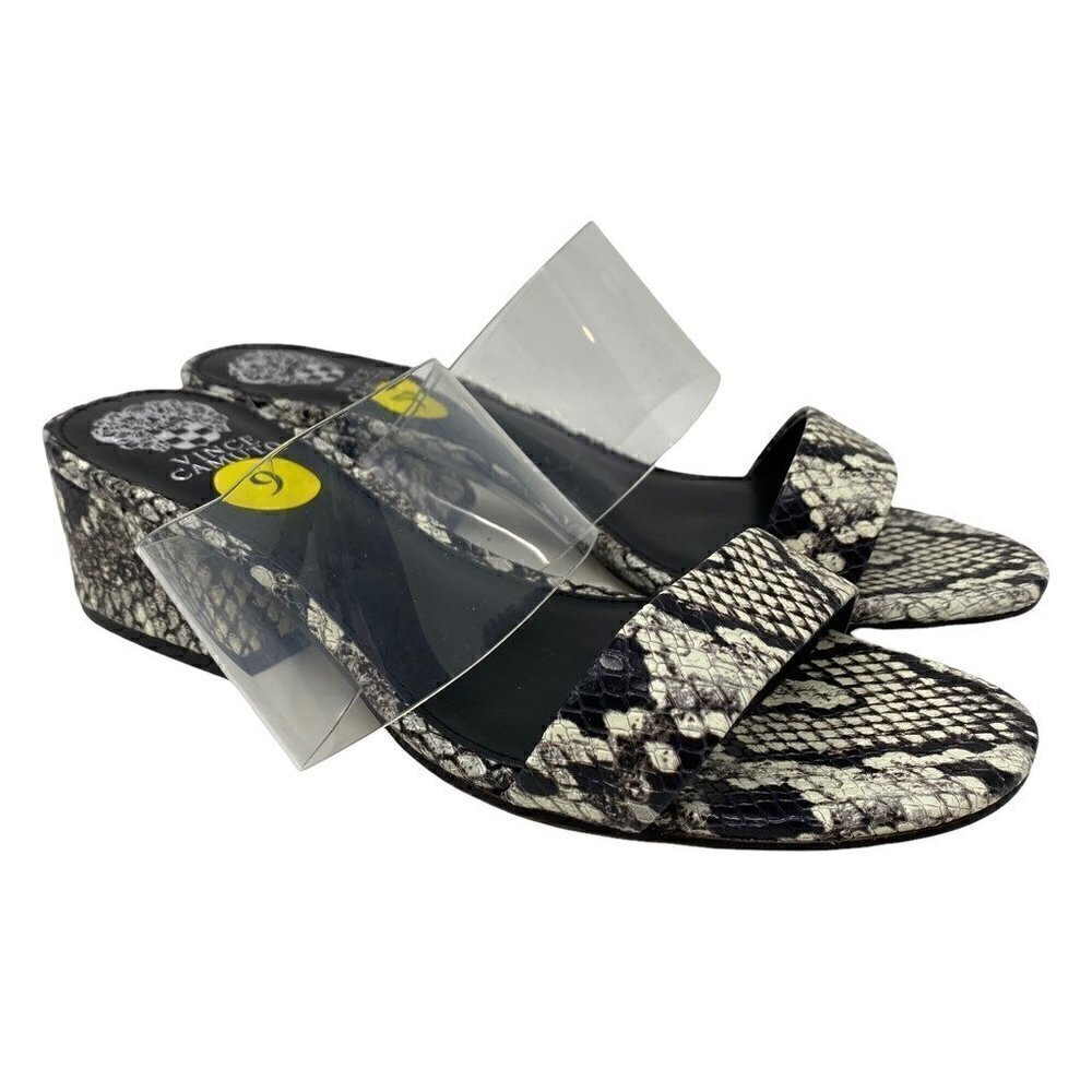Vince Camuto Womens Caveera Sandals Cuban Heels Shoes Black Snake Print 9 M